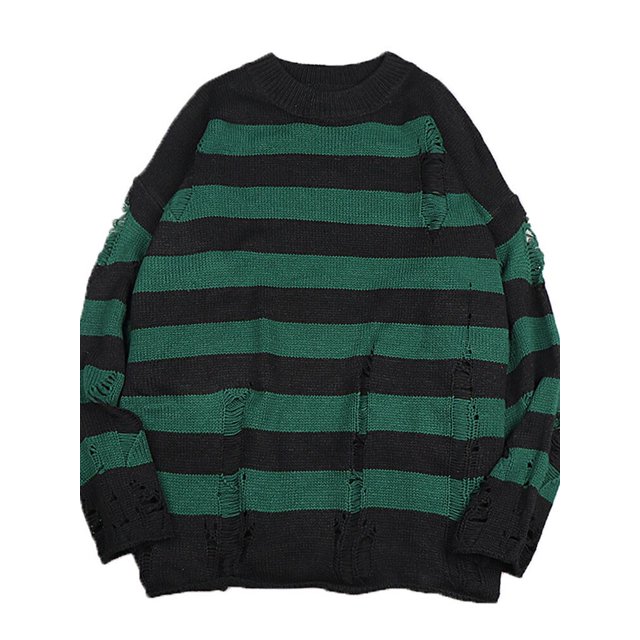 Suéteres de rayas Punk Unisex para mujer, Jersey suelto de gran tamaño con agujeros, ropa de calle Harajuku, Invierno