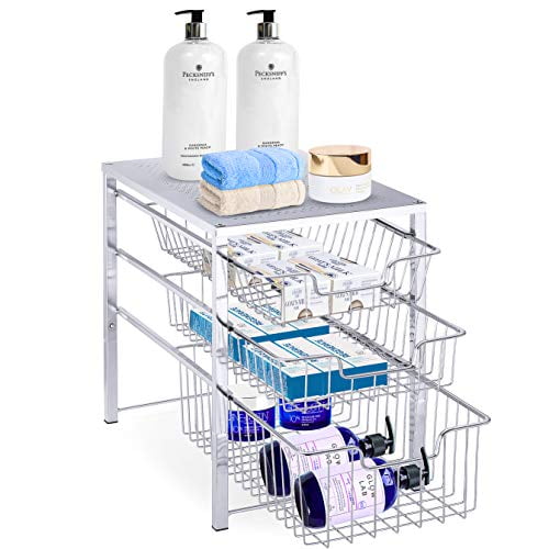 Simple Trending 3 Tier Under Sink Cabinet Organizer With Sliding Storage Drawer Desktop For Kitchen Bathroom Office Stackable Chrome Canada 3 Tier Under Sink Cabinet Organizer, Under Cabinet Pull Out Drawers Bathroom