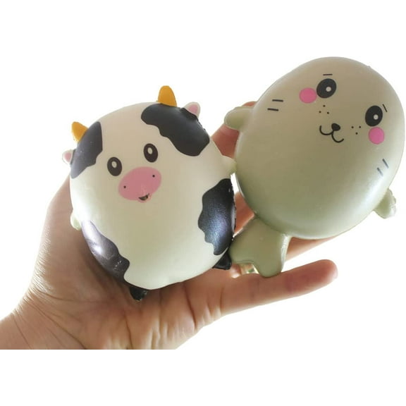 2 Adorable Chunky Animals Slow Rise Squishy Toys - Memory Foam Party Favors, Fidgets, Prizes, OT (RANDOM SELECTION)