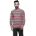 thumbnail image 1 of Atasi Kurta en Coton à Manches Longues à Revers pour Hommes Col Mandarin Chemise Ethnique Imprimée, 1 of 1