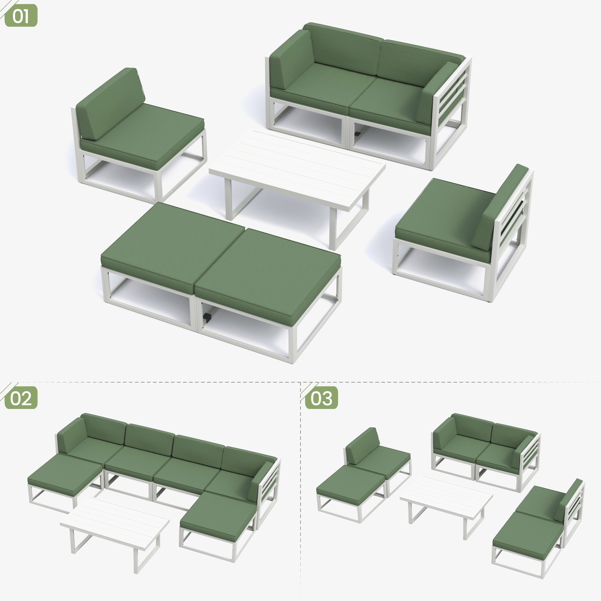 ELPOSUN Aluminum Patio Furniture Set, Modular Oversized Outdoor Sectional of Olefin 5 inch Thick Cushion, Coffee Table and Waterproof Cover, Patio Conversation Sets for Porch, Deck