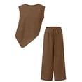 thumbnail image 6 of Cotton Linen Outfits for Women Summer Trendy Vacation Clothes 2 Piece Sleeveless Tank Top Wide Leg Pants Set (M, Brown), 6 of 6