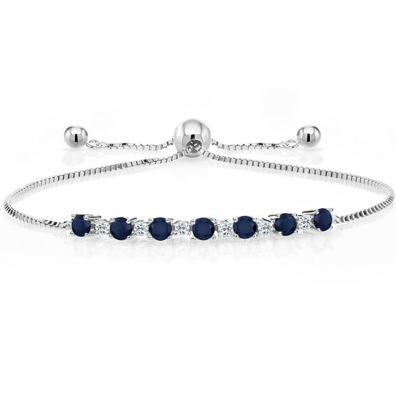 Gem Stone King 925 Sterling Silver Blue Sapphire and White Topaz Tennis Bracelet for Women (1.34 Cttw, Gemstone Birthstone, Fully Adjustable up to 9 inch)
