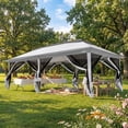 thumbnail image 5 of COBIZI 12x20 Pop-up Gazebo Patio Gazebo Outdoor Gazebo Canopy with Mosquito Netting Patio Tent Backyard Canopy with 2-Tiered Vented Top 3 Adjustable Height and 144 Square Ft of Shade, Light Gray, 5 of 14