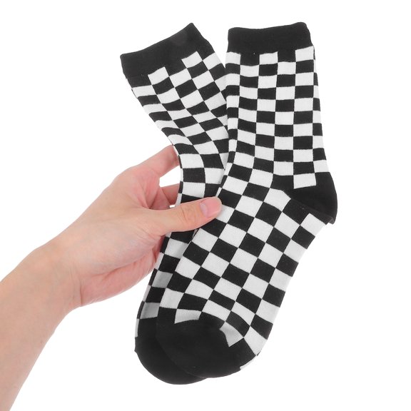 OULII 2Pairs Leisure Plaid Socks Black Breathable Cotton Socks Moisture Wicking