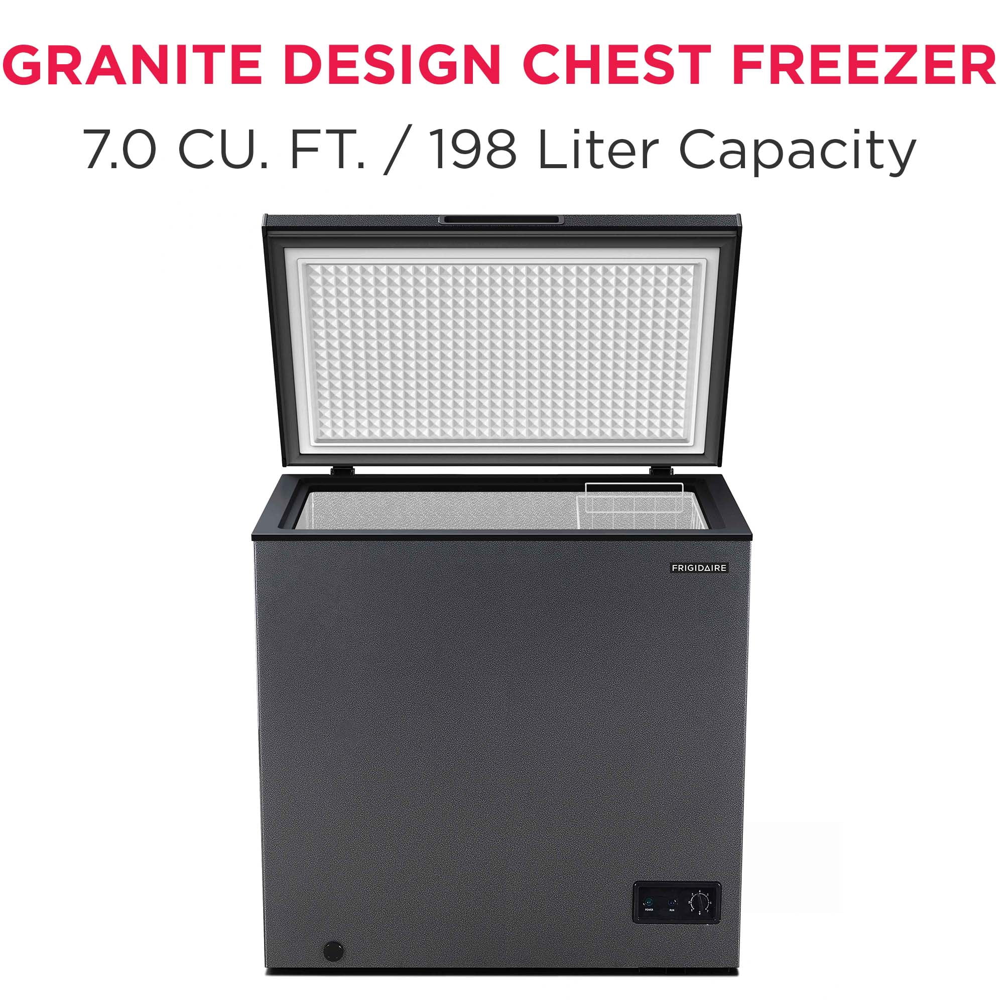 Frigidaire 7.0 Cu. ft. Garage Ready Chest Freezer in Black Granite Finish, Deep Freezer for Garage, Kitchen, Basement, Bulk Food Storage