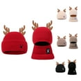 thumbnail image 4 of Lovskoo Christmas Reindeer Beanie Hats Soft Fleece 2-In-1 Hat Knit Balaclavas Mask Set Neck Scarf for Winter Beige, 4 of 4