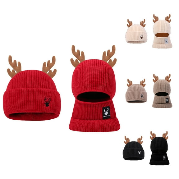Xuety Santa Hats Christmas Antlers Foldable One Hat Two Knitted Hats Year Red Thick Knitted Hats