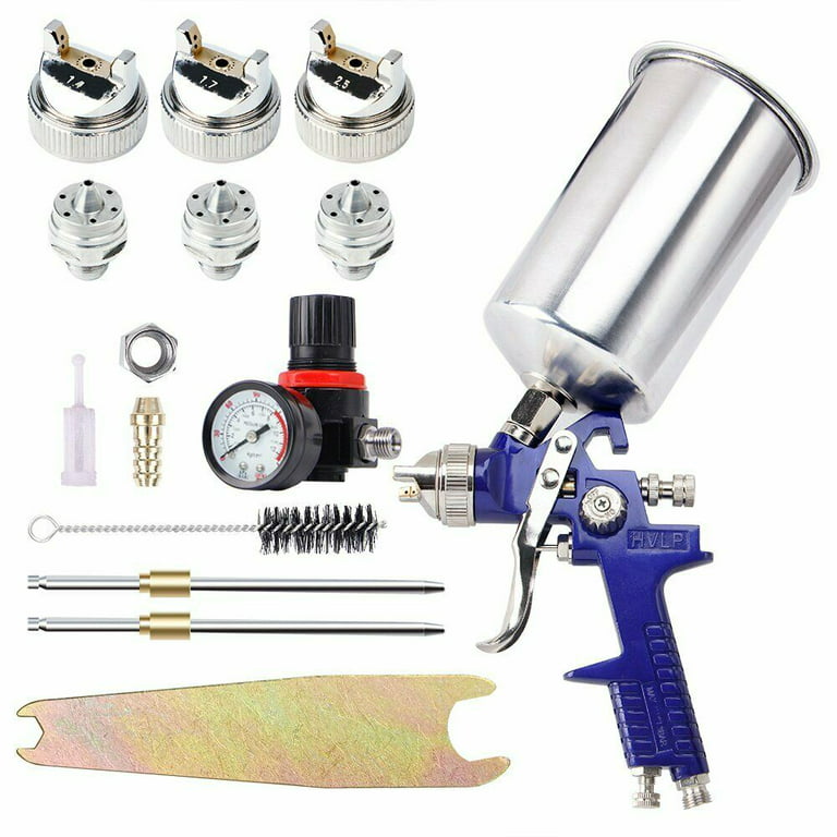 Bang4buck Professional HVLP Gravity Feed Air Spray Gun, 1.4mm 1.7mm 2.5mm Nozzles, 1000cc Aluminum Cup with Gauge for Auto Paint, Primer, Clear/Top