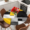 thumbnail image 2 of Yellow Black Patchwork Round Fitted Table Cover Abstract Retro Art Waterproof Table Cloth with Elastic Edge Wipeable Tablecloth for Picnic Camping Party Fits 36"-44" Diameter, 2 of 8