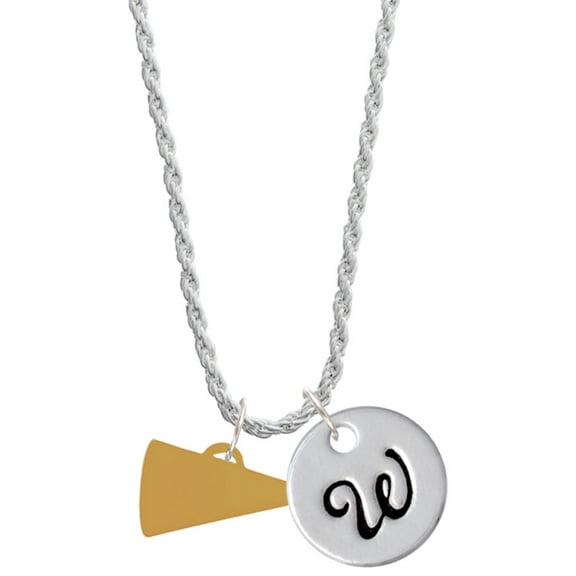 Delight Jewelry Acrylic 3/4" Goldtone Megaphone Silvertone Script Initial Disc - W - Charm Necklace, 20"+3"