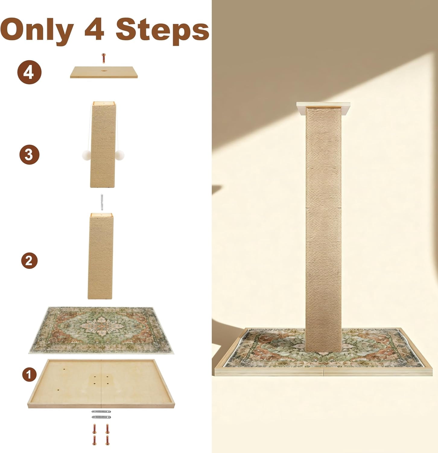Tall  Scratching Post, 33 Inch  Carpet  Scratcher with Perch for Indoor Cats