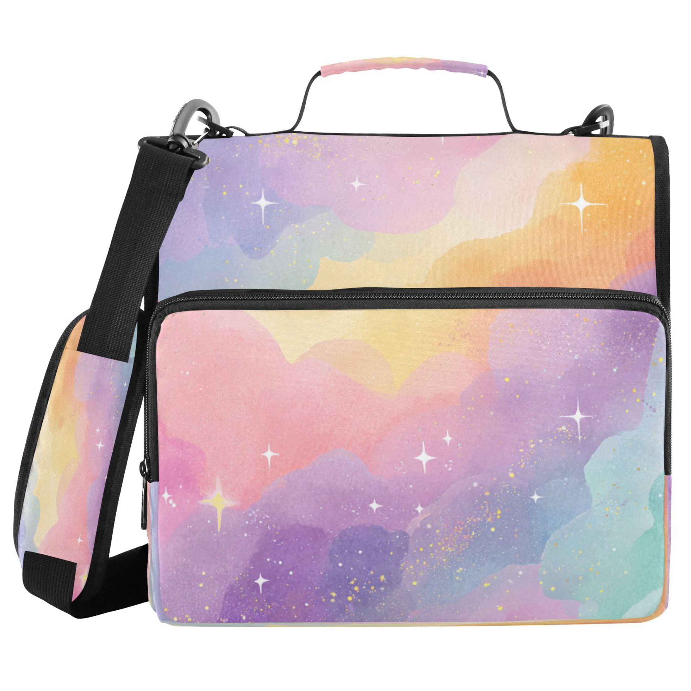 3 Ring Zipper Binder Stationery Organizer for Study Work Home Travel, All-Purpose File Folder Storage Bag for Daily Document Organization Golden Glitter Cloudscape