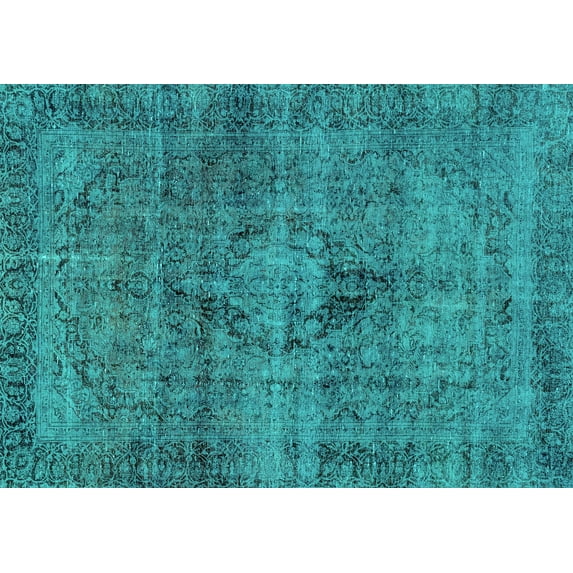 Ahgly Company Machine Washable Indoor Rectangle Persian Turquoise Blue Bohemian Area Rugs, 7' x 10'