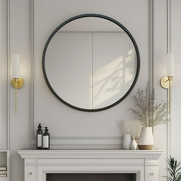 28 inch Black Round Mirror, Bathroom Vanity Wall Mirror, Entryway Living Room Decor, Framed