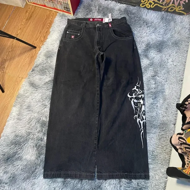 Y2K JNCO Jeans Men Goth Hip Hop Skull Graphic Embroidery Vintage