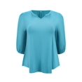 thumbnail image 4 of GRACE & GRANDEUR Women's Plus Size Blouses Notch V Neck Smocked 3/4 Sleeve Shirts Dressy Casual Tops 2X Lake Blue, 4 of 5