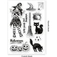 thumbnail image 4 of Halloween Clear Silicone Stamps Witch Web Cat Broom Pumpkin Transparent Stamps Vintage Happy Halloween Pattern Plastic Postage Stamp Seal for Holiday Card Making Decoration DIY Crafts, 4 of 5