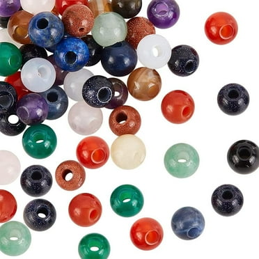 50Pcs 6mm Natural Stone Beads Round Loose Gemstones 2mm Hole Beads Assorted Large Hole Stones