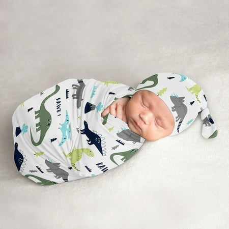 UPC: 0846480084914 | Mod Dinosaur Blue and Green Baby Cocoon and Beanie Hat Sleep Sack Set by Sweet Jojo Designs