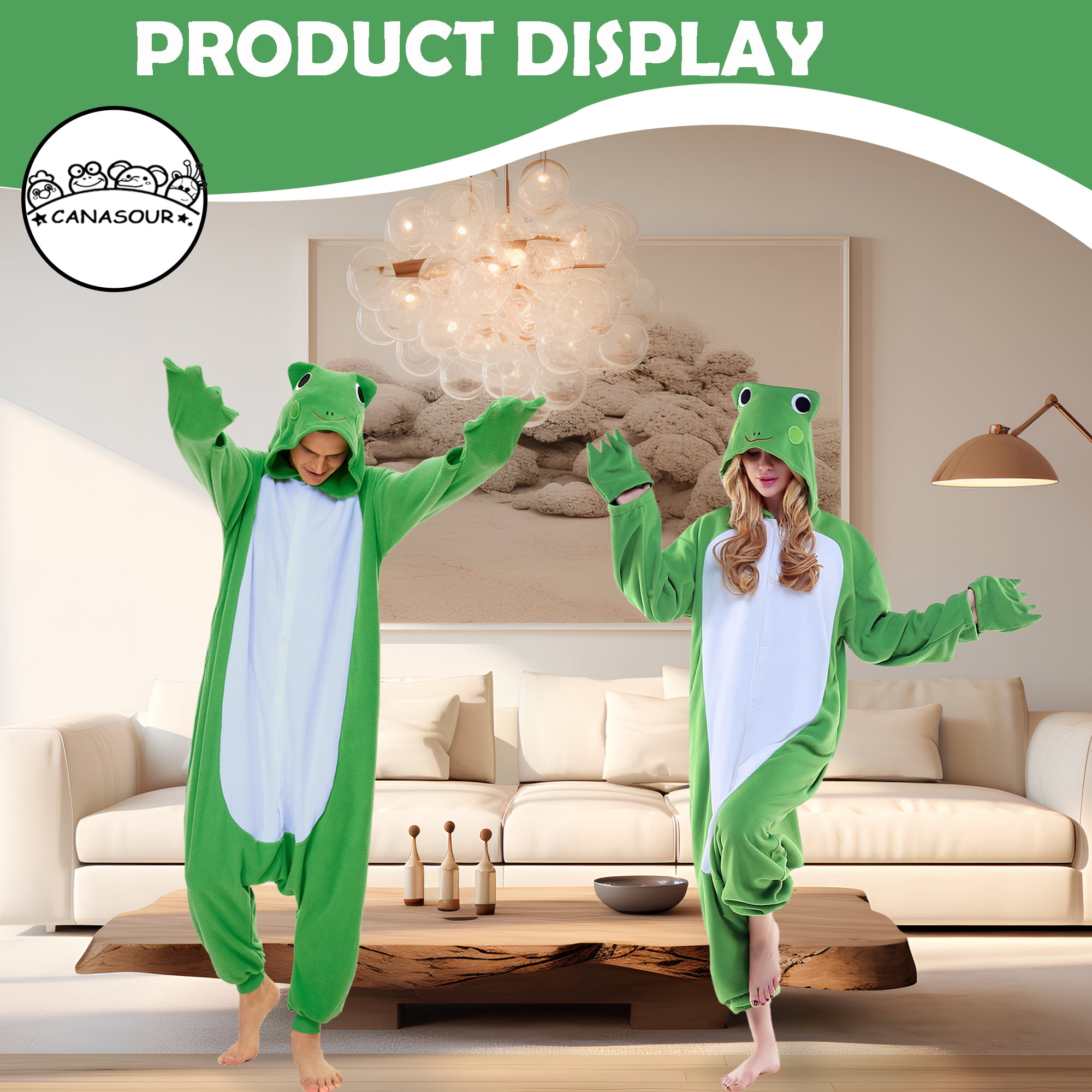 Frog Pajamas Unisex Adult CANASOUR Green Animal One-Piece Onesie Polyester Sleepwear for Women and Men Large