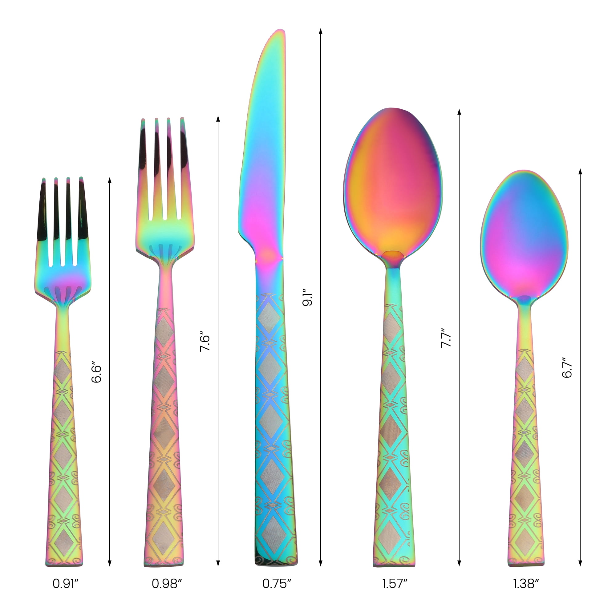 Unique Bargains 30 Piece Stainless Steel Floral Print Flatware Set for 6 Cutlery Colorful