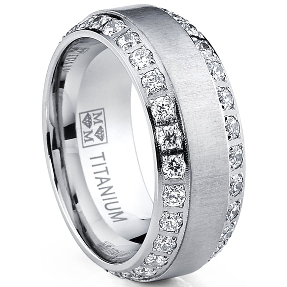 Metal Masters 1.8Ct. Mens Titanium Dome Brushed Finished Wedding Band Engagement Ring Cubic Zirconia 8mm