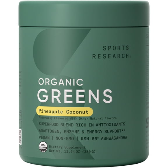 Sports Research® Organic Greens Pineapple Coconut Superfood Powder for Energy & Detox (30 Servings)