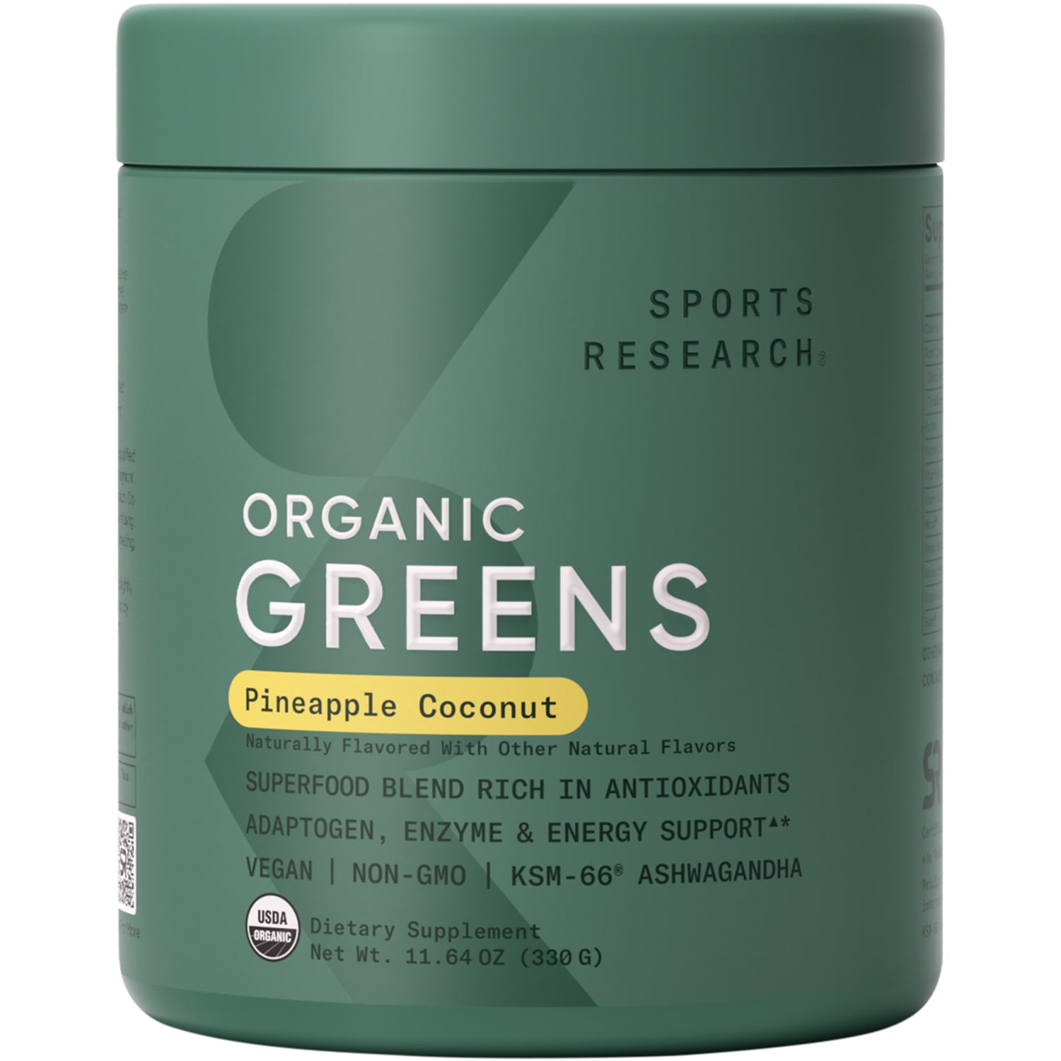 Sports Research® Organic Greens Superfood Powder, 11.6oz Pineapple Coconut