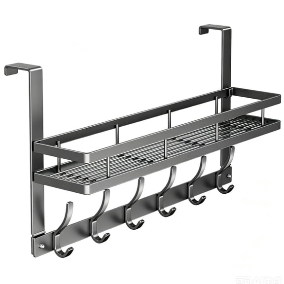 Over The Door Hooks Organizer with 6 Hooks & Basket