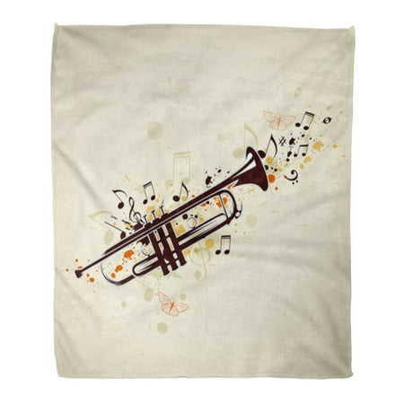 Melodies Trumpet - ASHLEIGH 58x80 inch Super Soft Throw Blanket Instrument Music Abstract with Trumpet and Notes Jazz Horn Melody Bugle Sound Black Home Decorative Flannel Velvet Plush Blanket