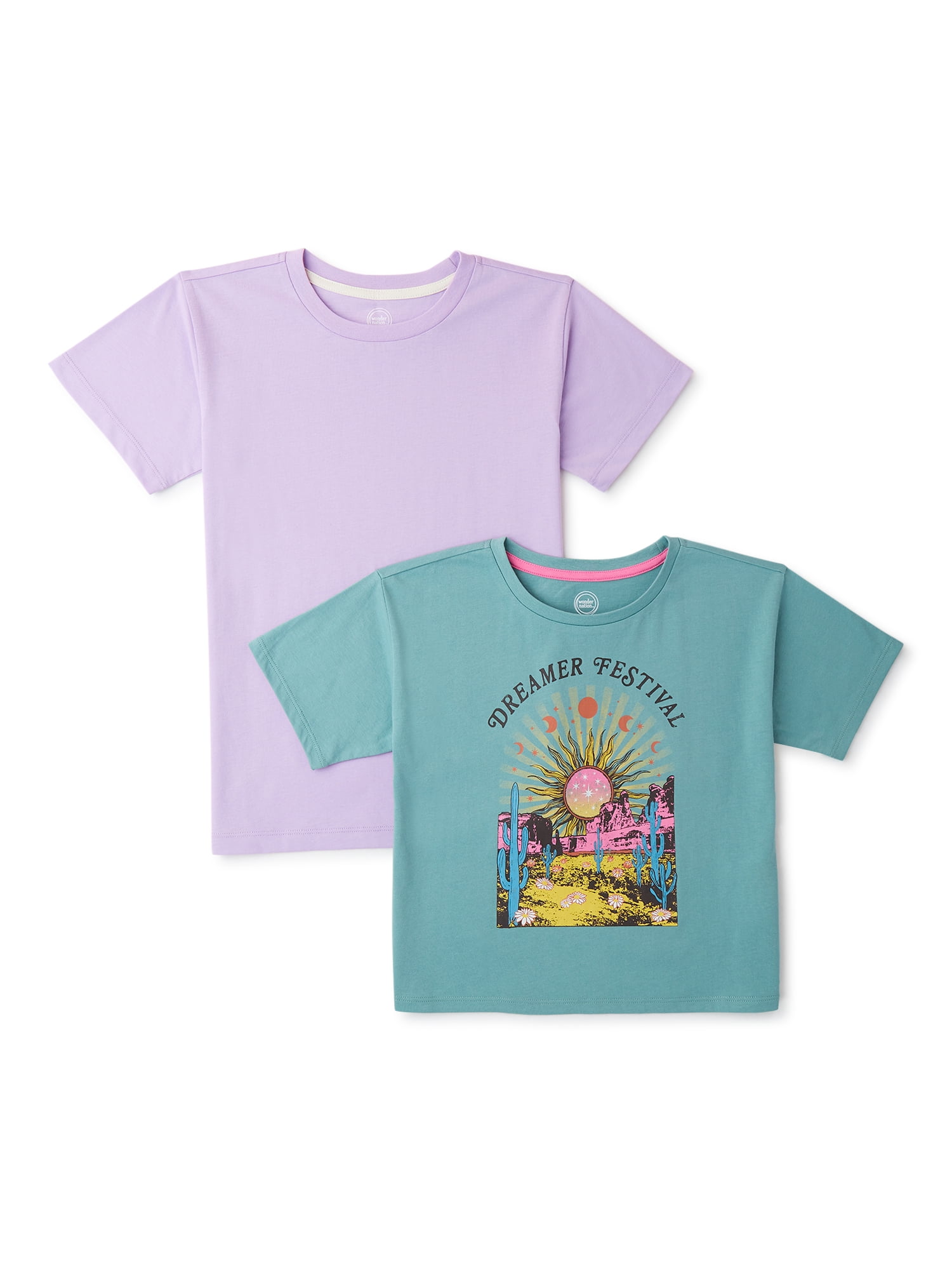 Wonder Nation Girls' Graphic and Solid T-Shirt, 2-Pack, Sizes 4-18 ...