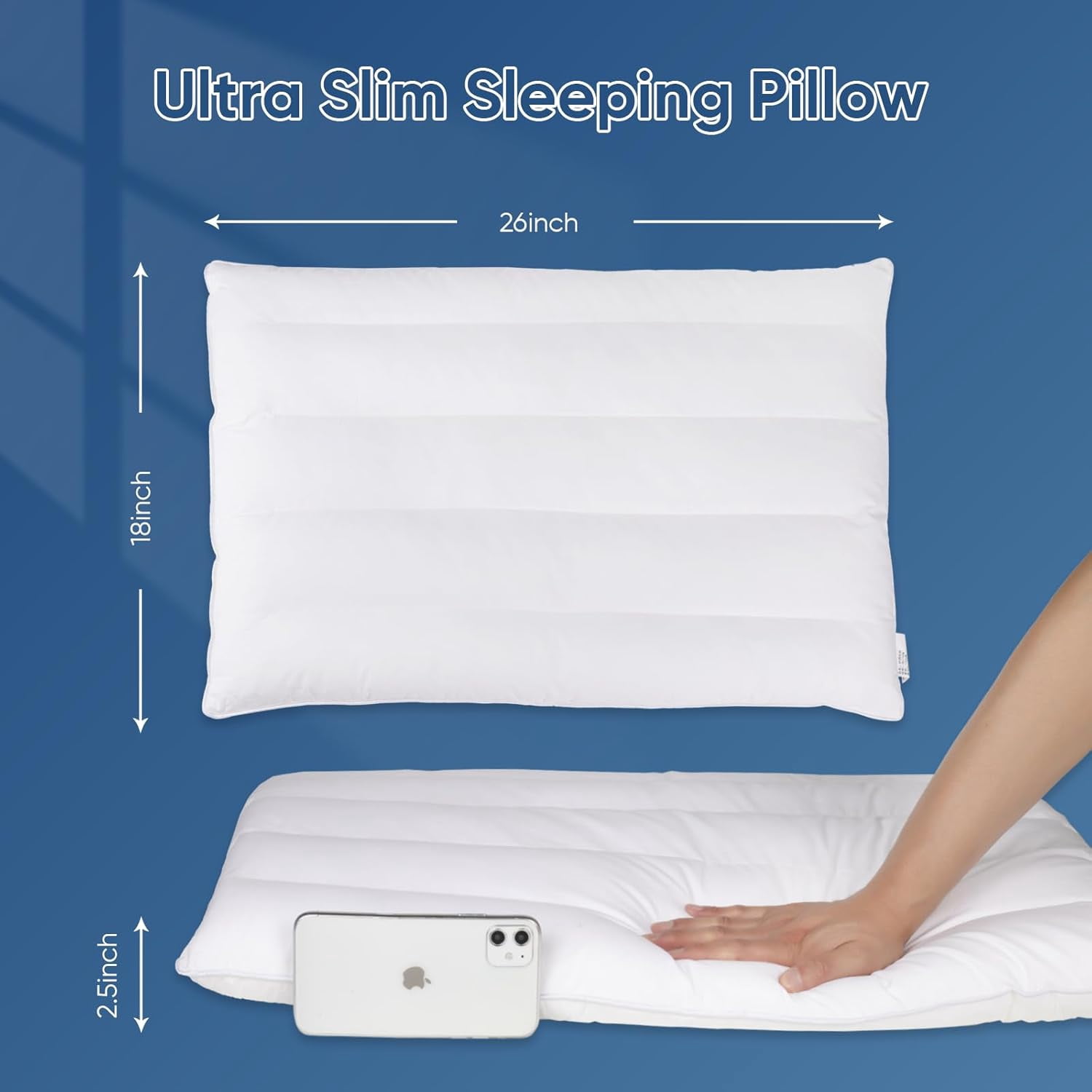 Zootealy Ultra Thin Flat Pillow for Stomach Sleepers, 2.5 Inch Low Profile, 7D High Support Firm Slim Bed Pillow, Standard Size 18x26 Inches, Also Ideal for Side Sleepers
