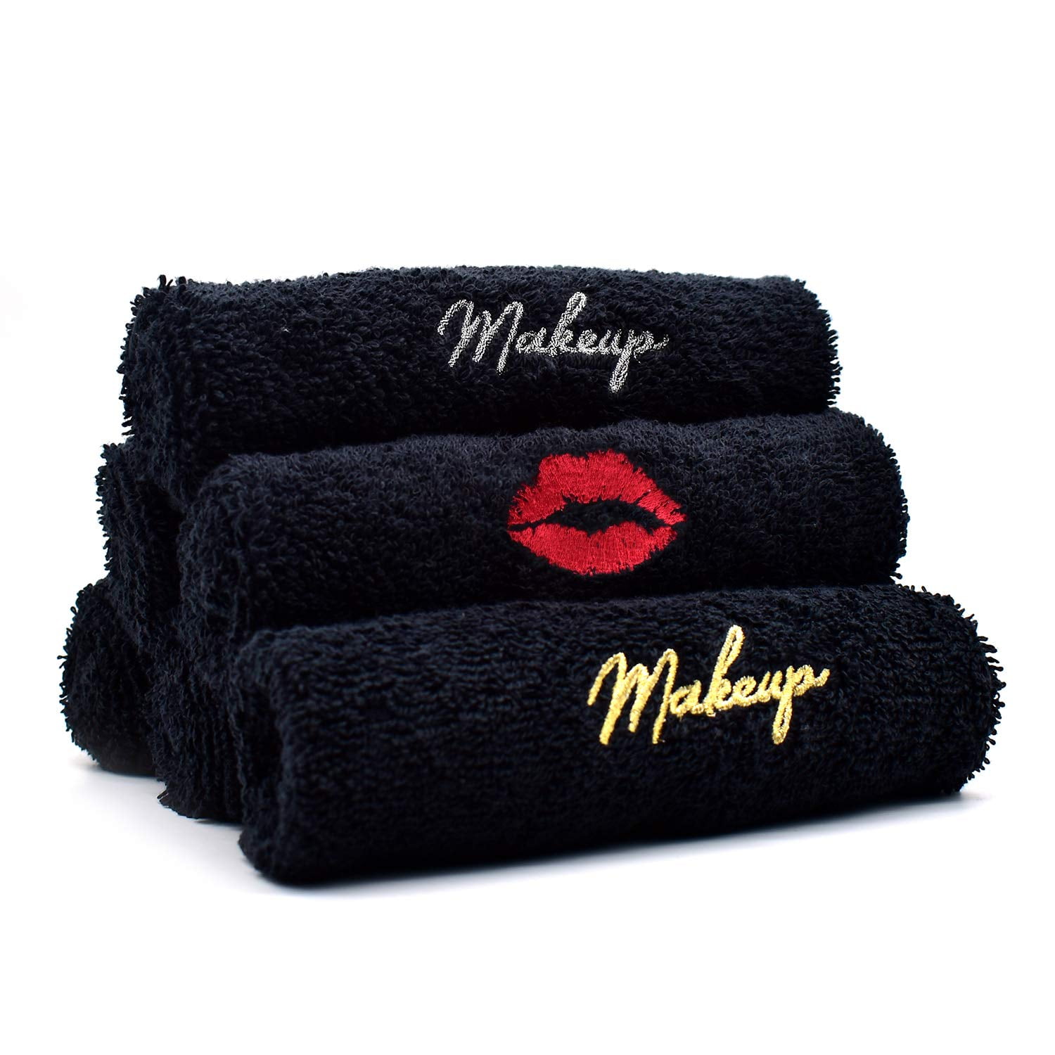 Dan River Black Washcloths 13X13 - 6 pcs Embroidered Wash Rags For Makeup Remover, Soft Cotton Face Towels