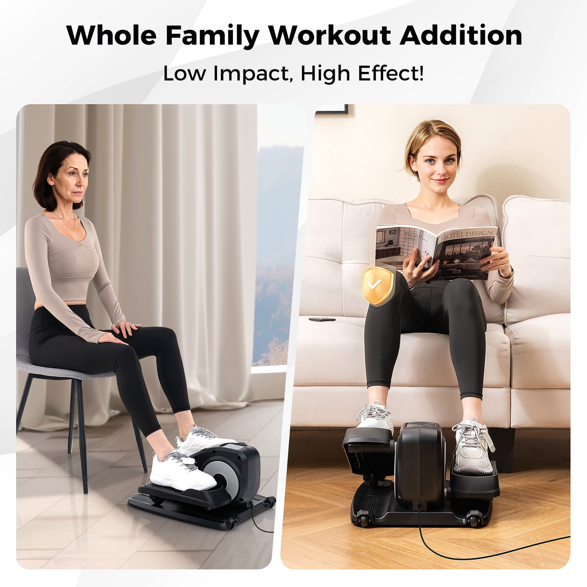 Gymax Under Desk Elliptical Machine w/ Display Monitor Remote Control for Home Office Black