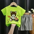 thumbnail image 2 of NIEWTR Toddler Baby Boy Girls Summer Clothes Little Hero Short Sleeve Letter T Shirt Top Shorts Set Casual 2Pcs Outfits Pajamas & Dailywear Set (Green,18-24 Months), 2 of 4