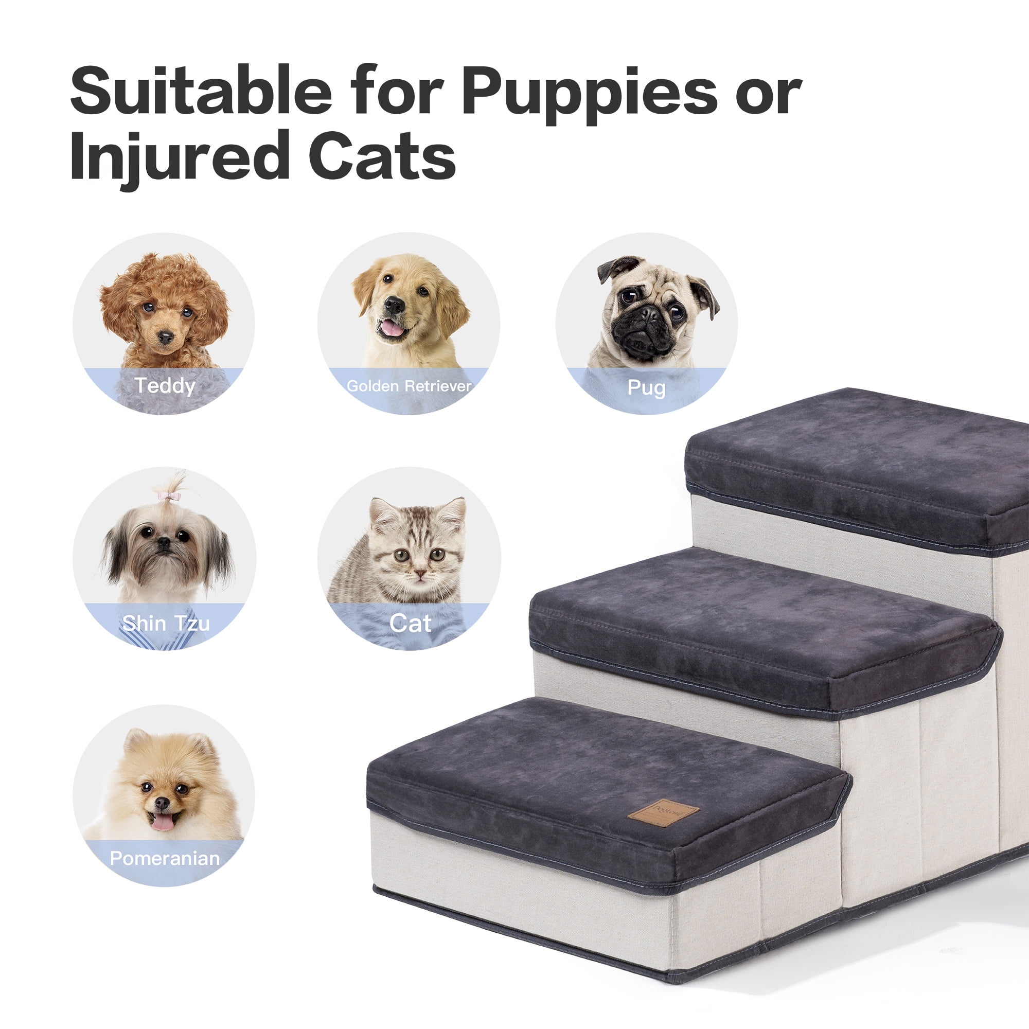Pefilos 24" Dog Stairs with Storage, Foldable Pet Steps for High Beds, 3-Step Pet Stairs Ramp Puppy Toy Storage Box for Dogs Cats Small Pets, Gray Pefilos 24" Dog Stairs with Storage, Foldable Pet Steps for High Beds, 3-Step Pet Stairs Ramp Puppy Toy Storage Box for Dogs Cats Small Pets, Gray