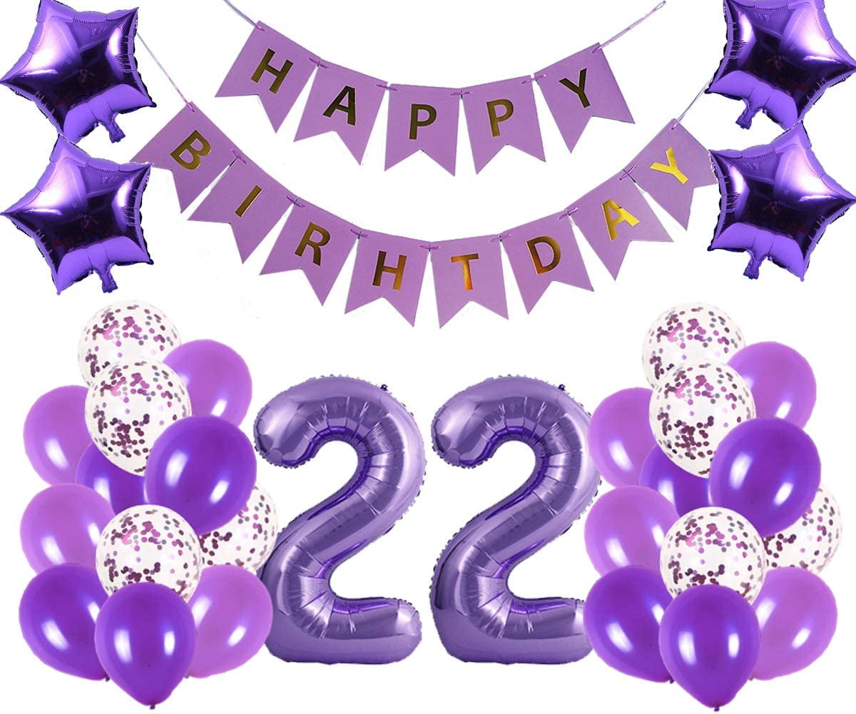 22th Birthday Party Decorations Kit Happy Birthday Banner with Number 22 Birthday Balloons for Birthday Party Supplies 22th Rose Gold Birthday Party Pack 