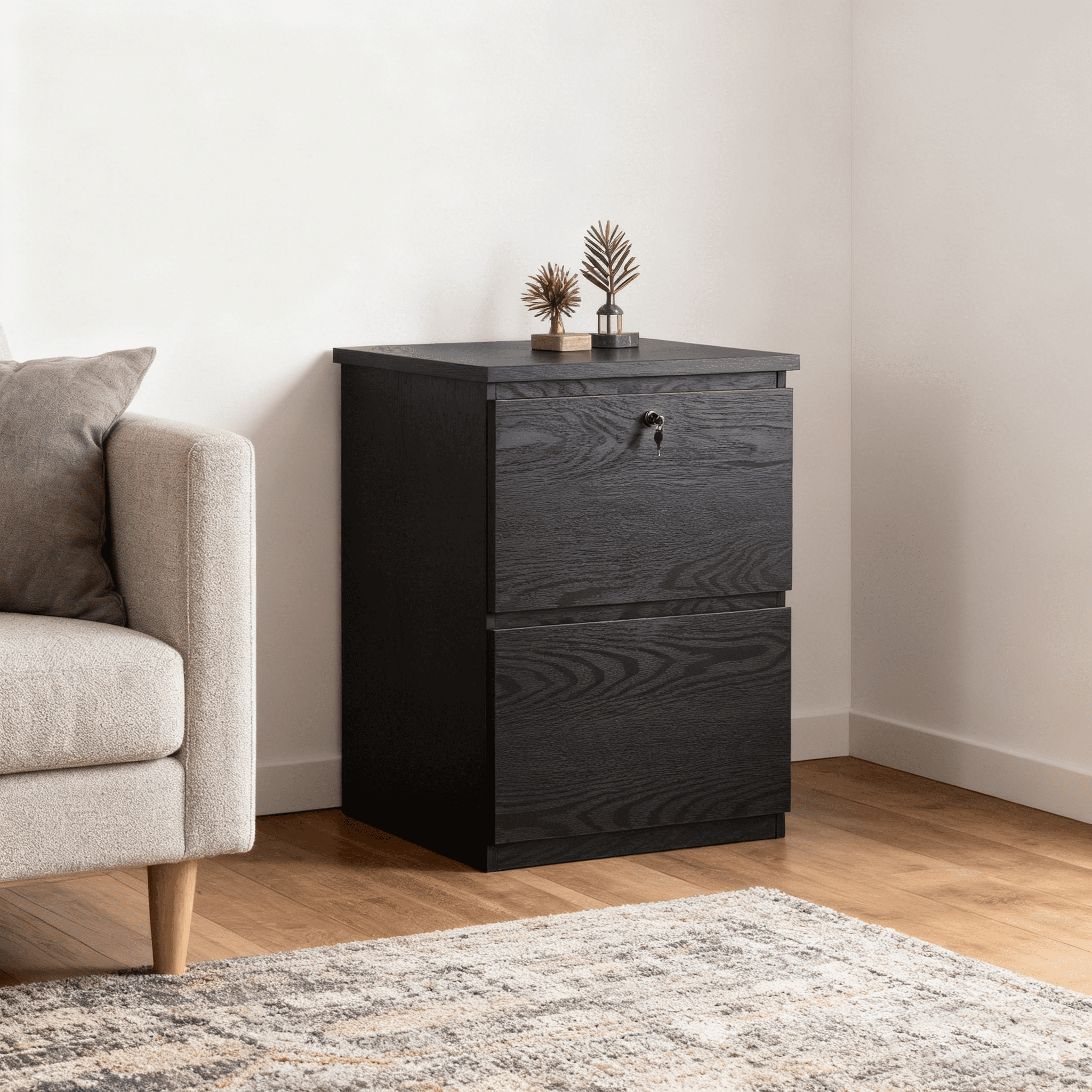 KOWO 2 Drawer Wood File Cabinet with Lock, Black