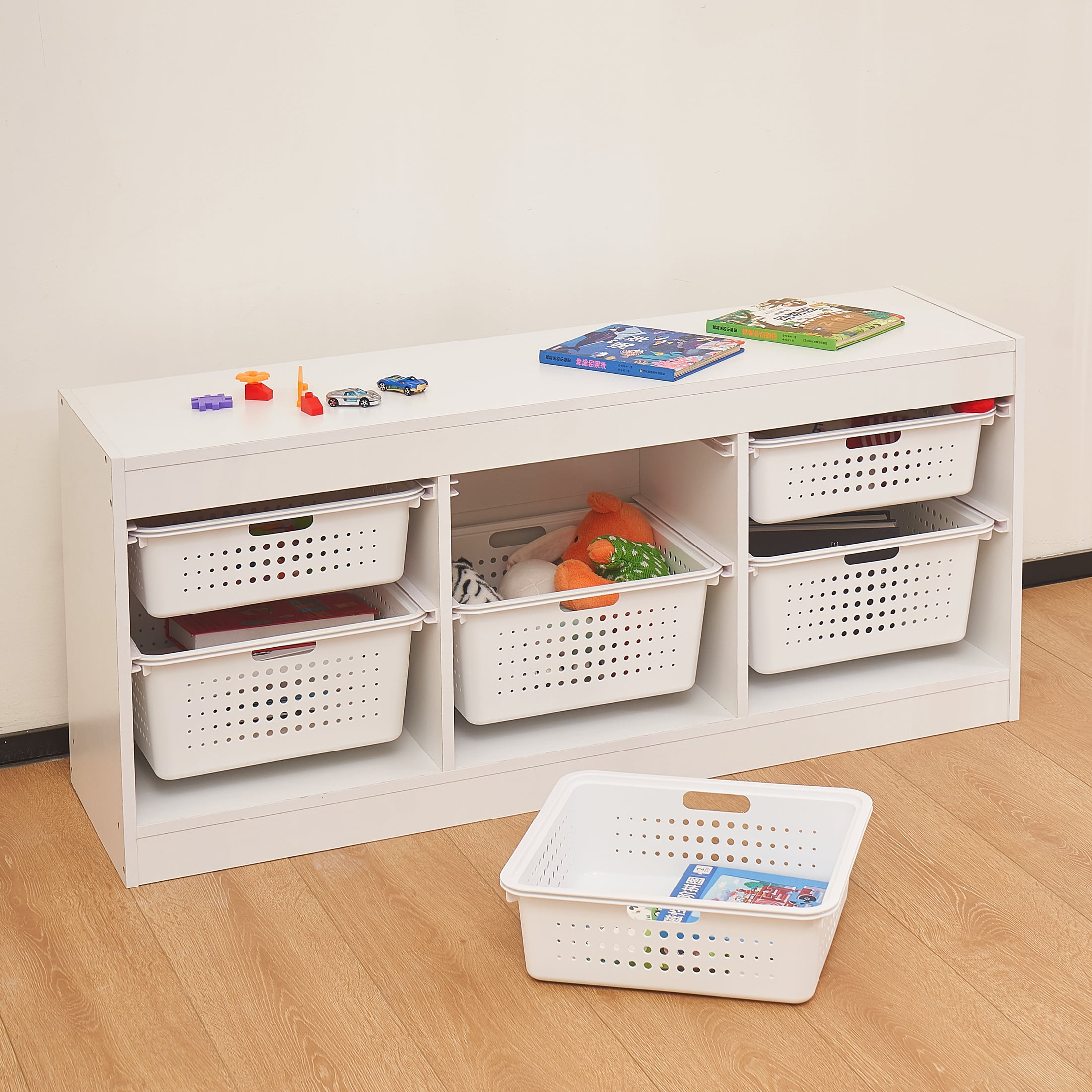 Your Zone Kids Horizontal Sliding Bin Organizer with 6 Storage Bins, White