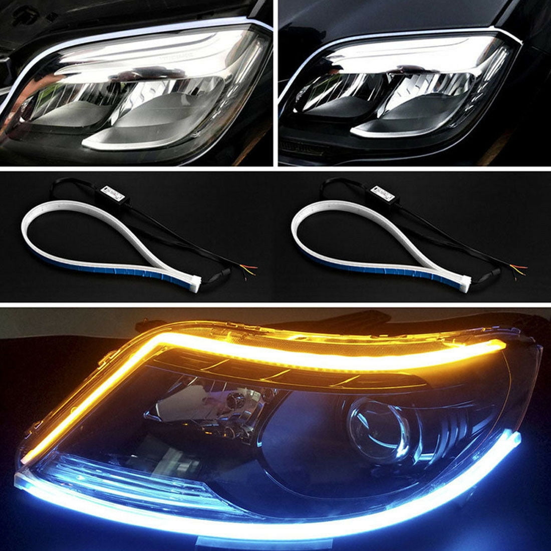 LECART 2Pcs Car Led Headlight Surface Strip Tube Light Dual Color White and Amber Yellow Headlight LED Strip Light Auto Turn Signal Lights Day Time Running Light Switchback Headlight Decorative Strips LECART 2Pcs Car Led Headlight Surface Strip Tube Light Dual Color White and Amber Yellow Headlight LED Strip Light Auto Turn Signal Lights Day Time Running Light Switchback Headlight Decorative Strips