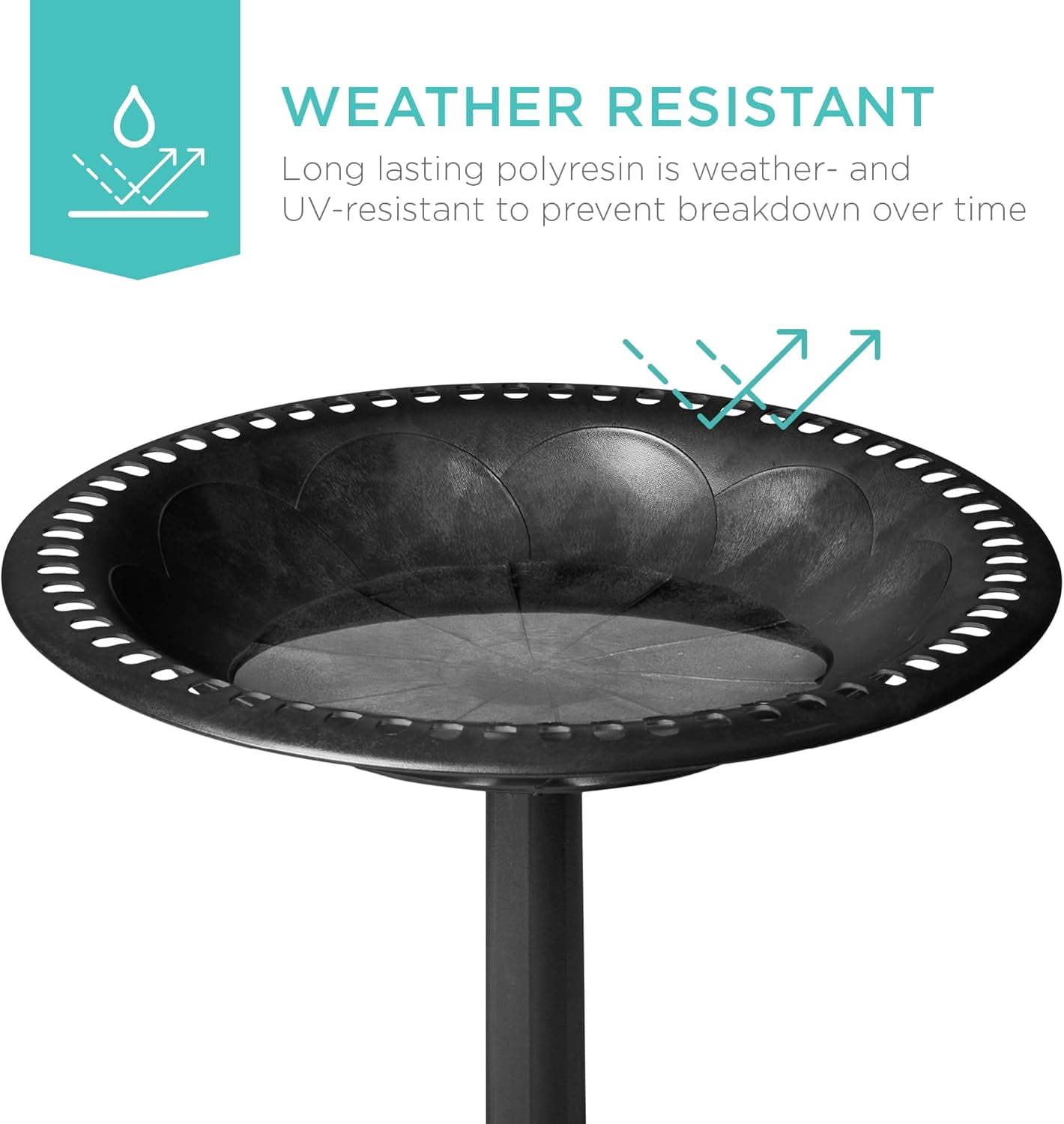NIUMU  28in Pedestal Bird Bath, Vintage Outdoor Resin Accent Decoration w/Fleur-de-Lis Accents - Black