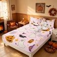 thumbnail image 3 of Homewish Halloween Doodle Ghost Queen Sheets for Girls, Floral Bat Pumpkin Queen Sheet Sets, Pink Orange Black, 4pcs (1 Flat Sheet, 1 Fitted Sheet and 2 Pillowcases), 3 of 5