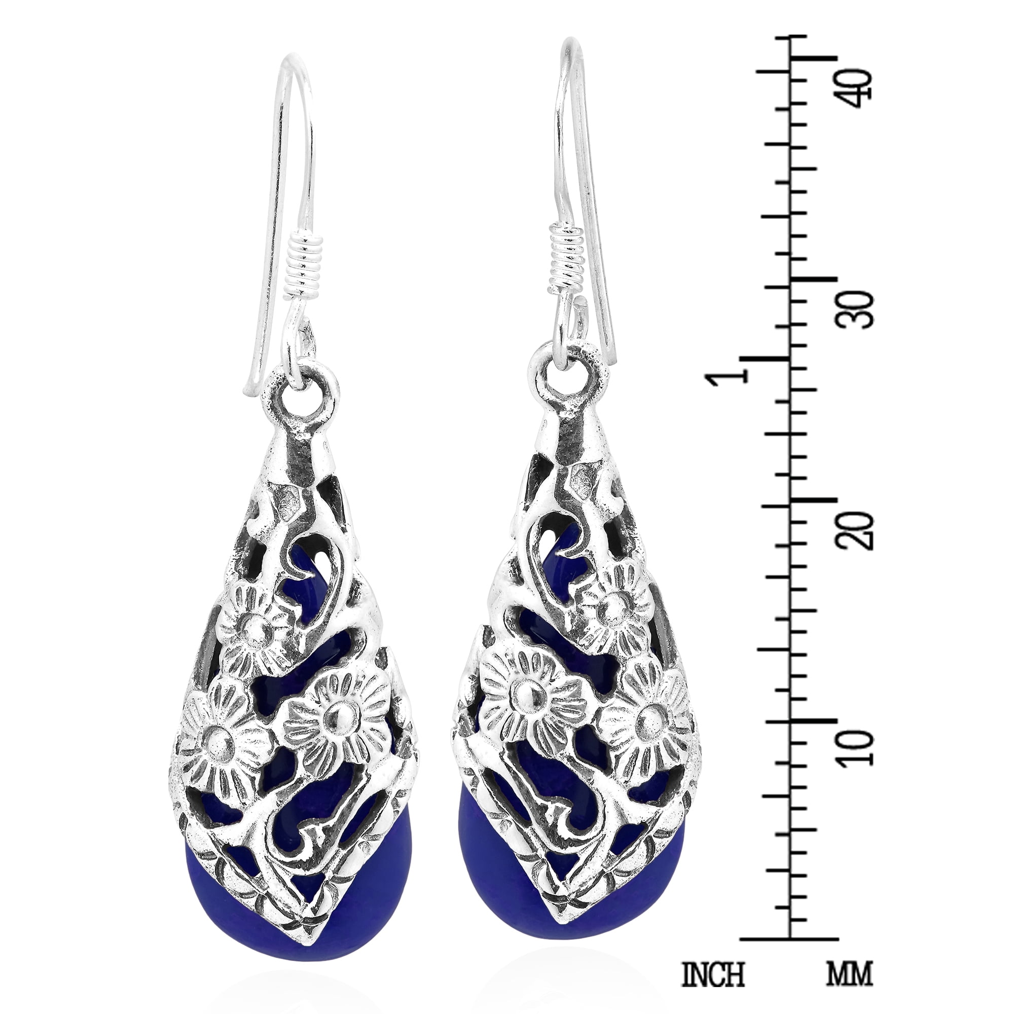 AeraVida Enchanted Floral Vine Blue Lapis Teardrop Sterling Silver Fish Hook Dangle Earrings Elegant and Vintage Inspired Evening Wear Jewelry Gifts for Women