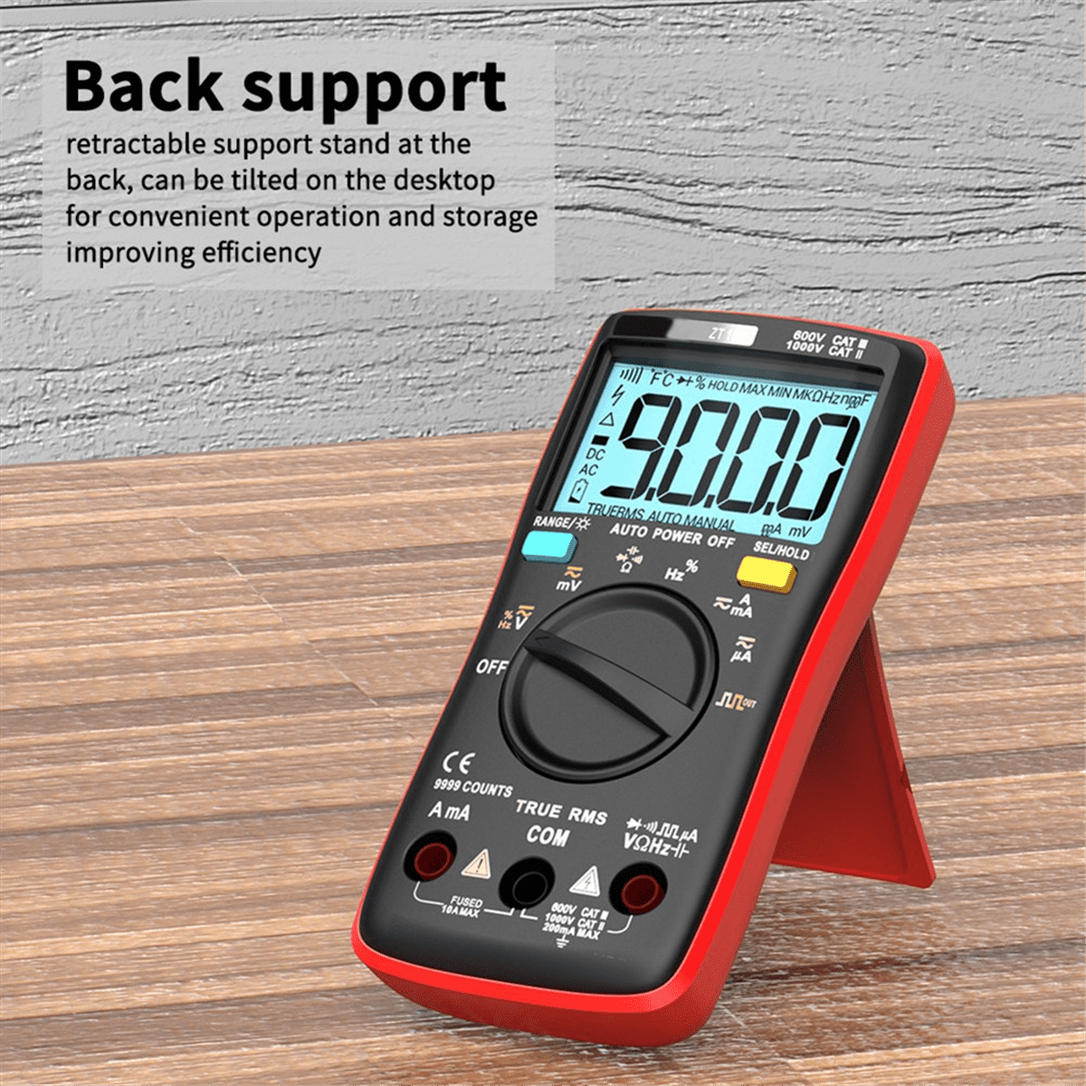 AN8009 Backlight LCD Multimeter Tester Voltmeter Meter Portable Multifunctional Intelligent Detector Red,1 * tester with accessories