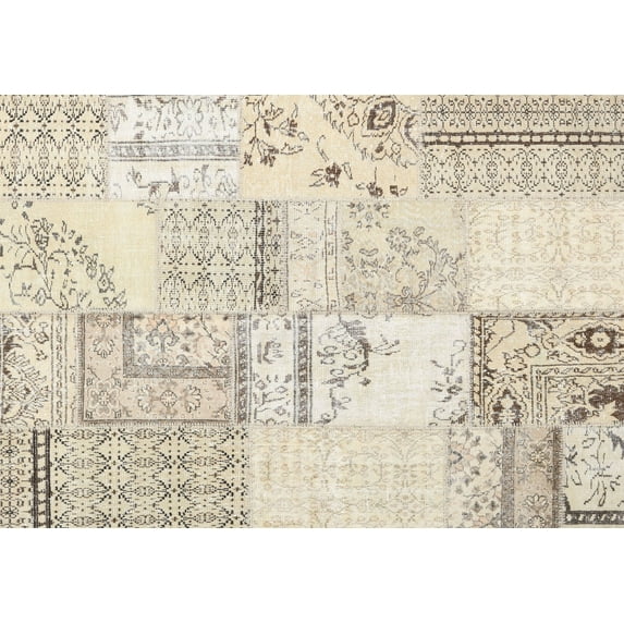 Ahgly Company Indoor Rectangle Contemporary Light French Beige Brown Patchwork Area Rugs, Swatch Sample