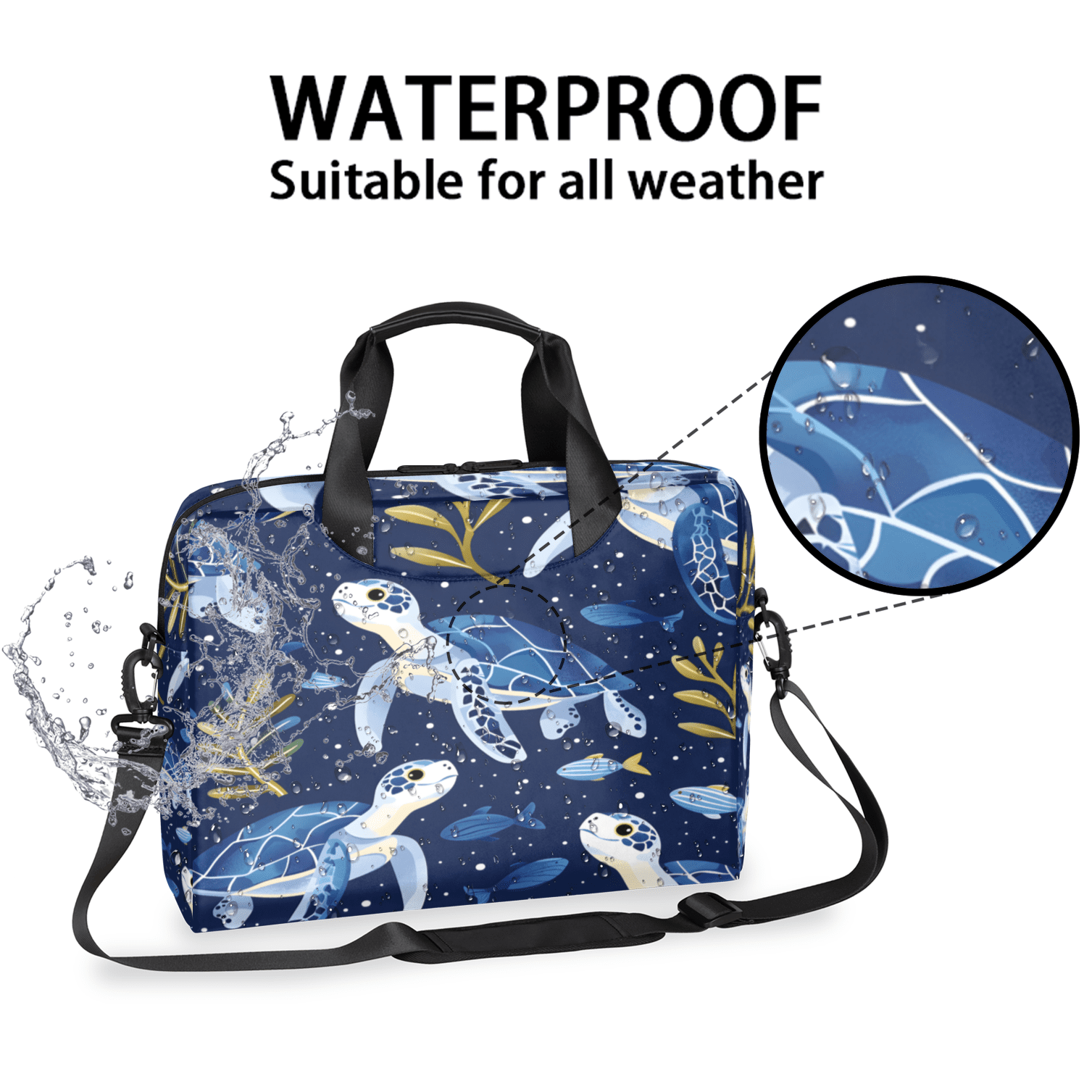Herdesigns Sea Turtle Laptop Bag for Women Men, Computer Case Briefcase Messenger Bags, 15-15.6 inch Laptop Sleeve Shoulder Bag