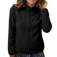 thumbnail image 2 of Women's High Neck Fleece Jacket, Lightweight Winter Coat, Soft Long Sleeve Zip Up, 4 Pocket Casual Outerwear, Solid Color Fleece Jacket Black L, 2 of 5