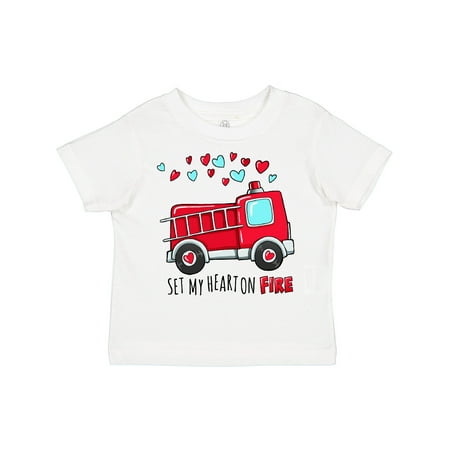 

Inktastic Set My Heart on Fire Valentine Fire Truck with Hearts Boys or Girls Toddler T-Shirt