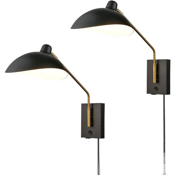 Swing Arm Bedroom Wall Sconces Modern Black Plug-in or Hardwired Sconce Lighting